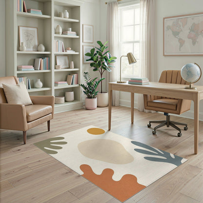 Abstract Beige Organic Shapes Abstract Area Rug