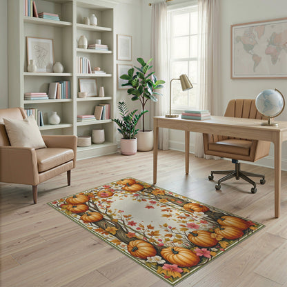 Orange Harvest Autumn Pumpkin Harvest Area Rug