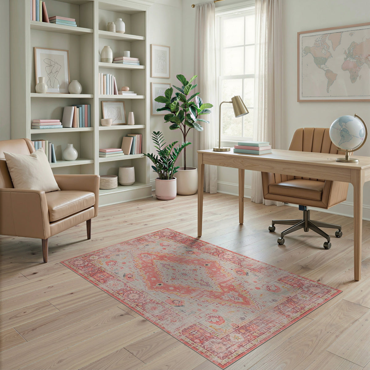 Distressed Vintage Medallion Pink Distressed Vintage Medallion Area Rug