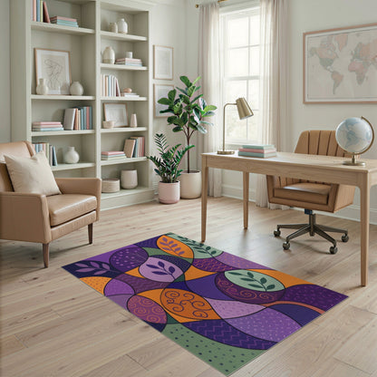 Vibrant Purple Abstract Leaf Area Rug
