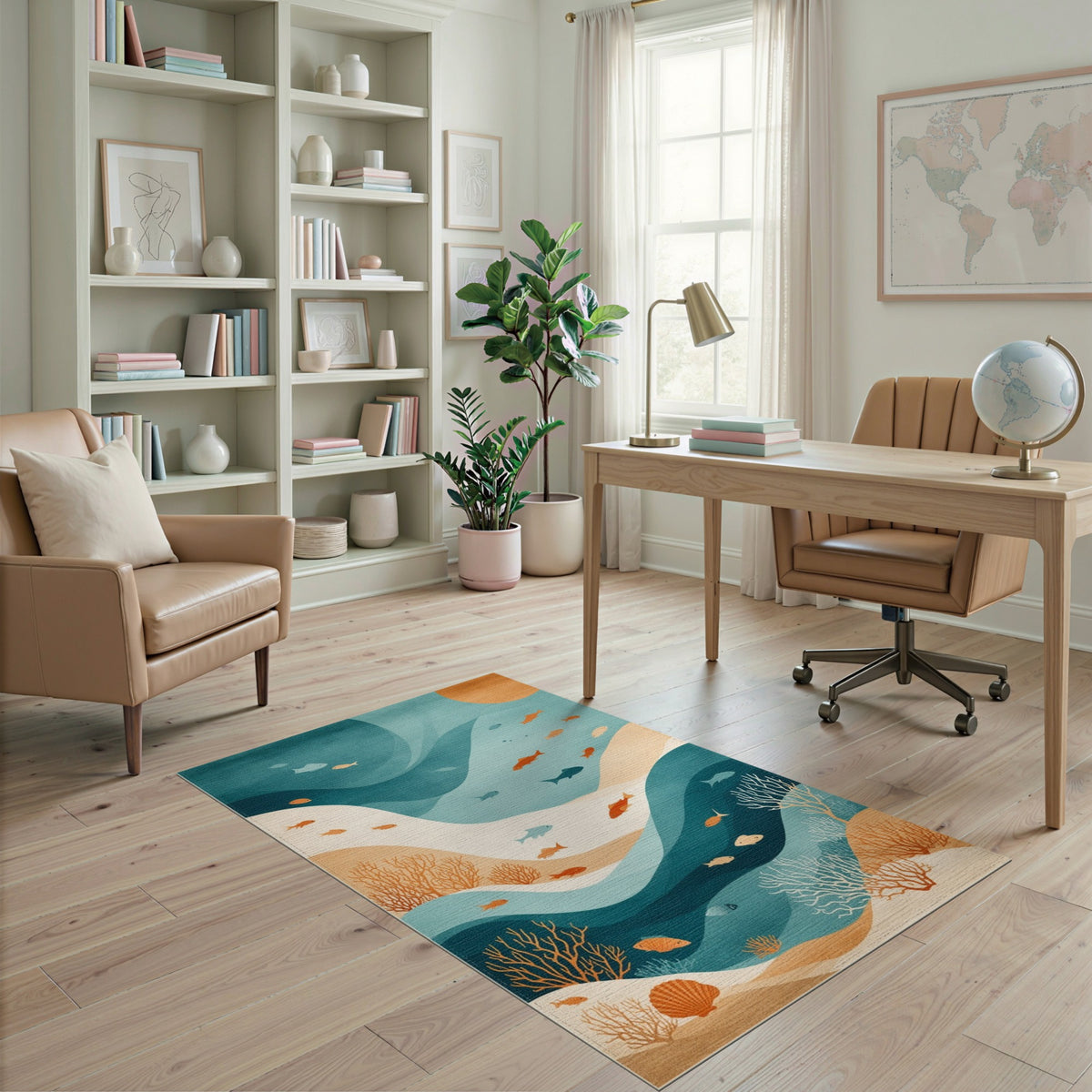 Blue Teal Ocean Fish Coastal Area Rug