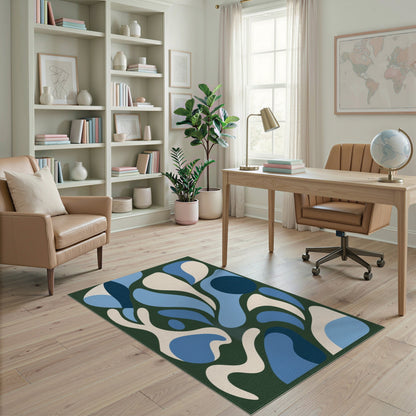 Blue and Teal Blue Abstract Organic Area Rug