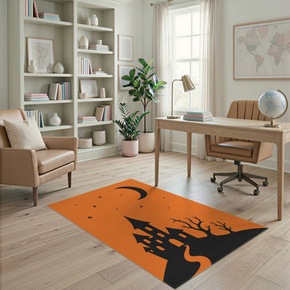 Spooky Orange Castle Area Rug