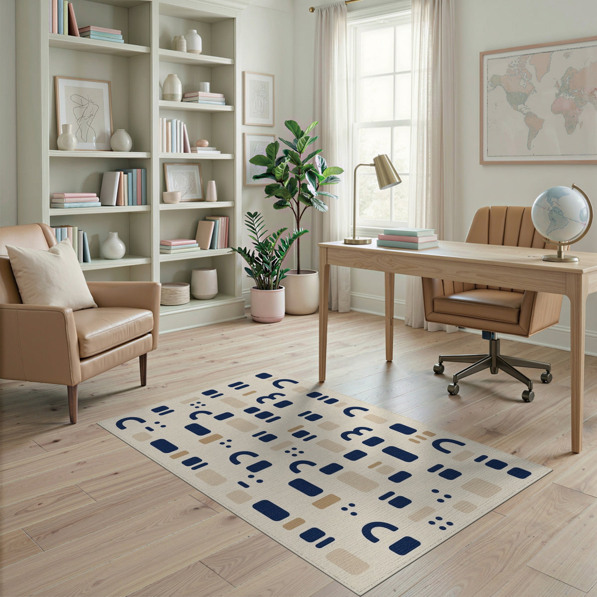 Blue and Teal Geometric Modern Navy Geometric Area Rug