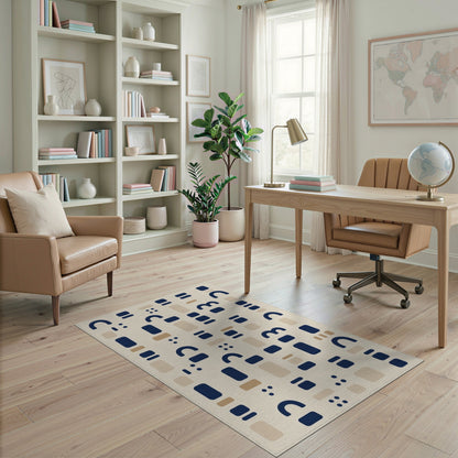 Blue and Teal Geometric Modern Navy Geometric Area Rug