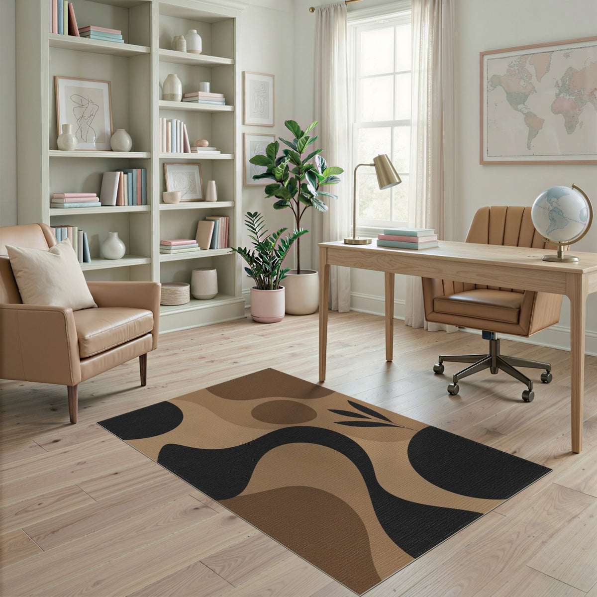 Brown Tan Abstract Organic Area Rug
