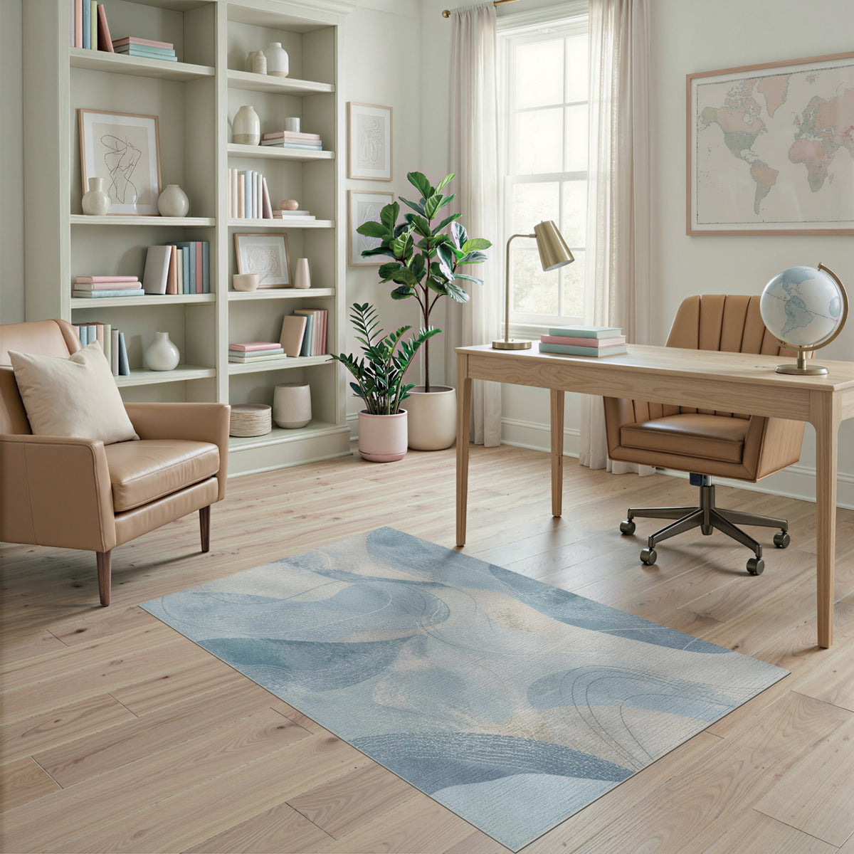 Blue and Teal Blue Teal Abstract Flow Area Rug