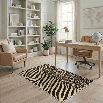 Boho Chic Brown Zebra Leopard Print Area Rug