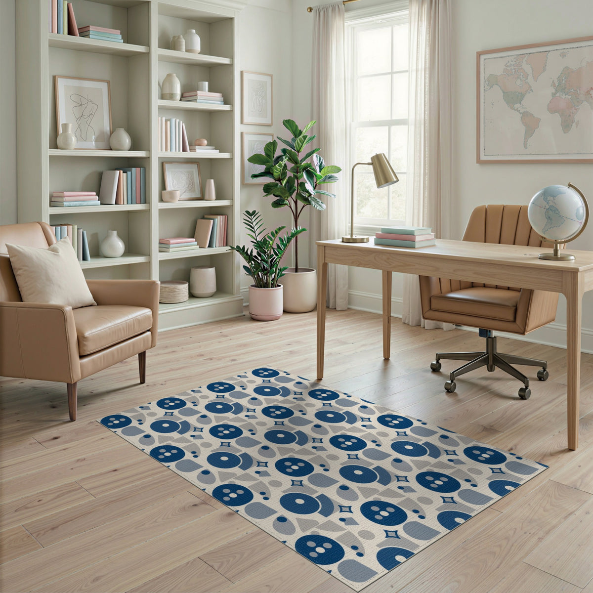 Geometric Modern Blue Geometric Circle Area Rug
