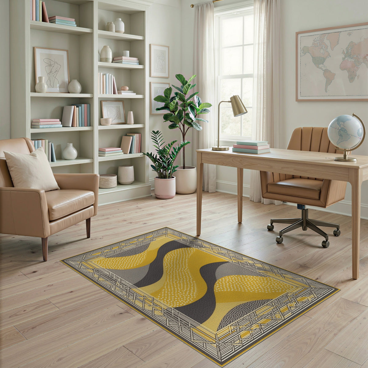 Geometric Modern Yellow Geometric Wave Area Rug