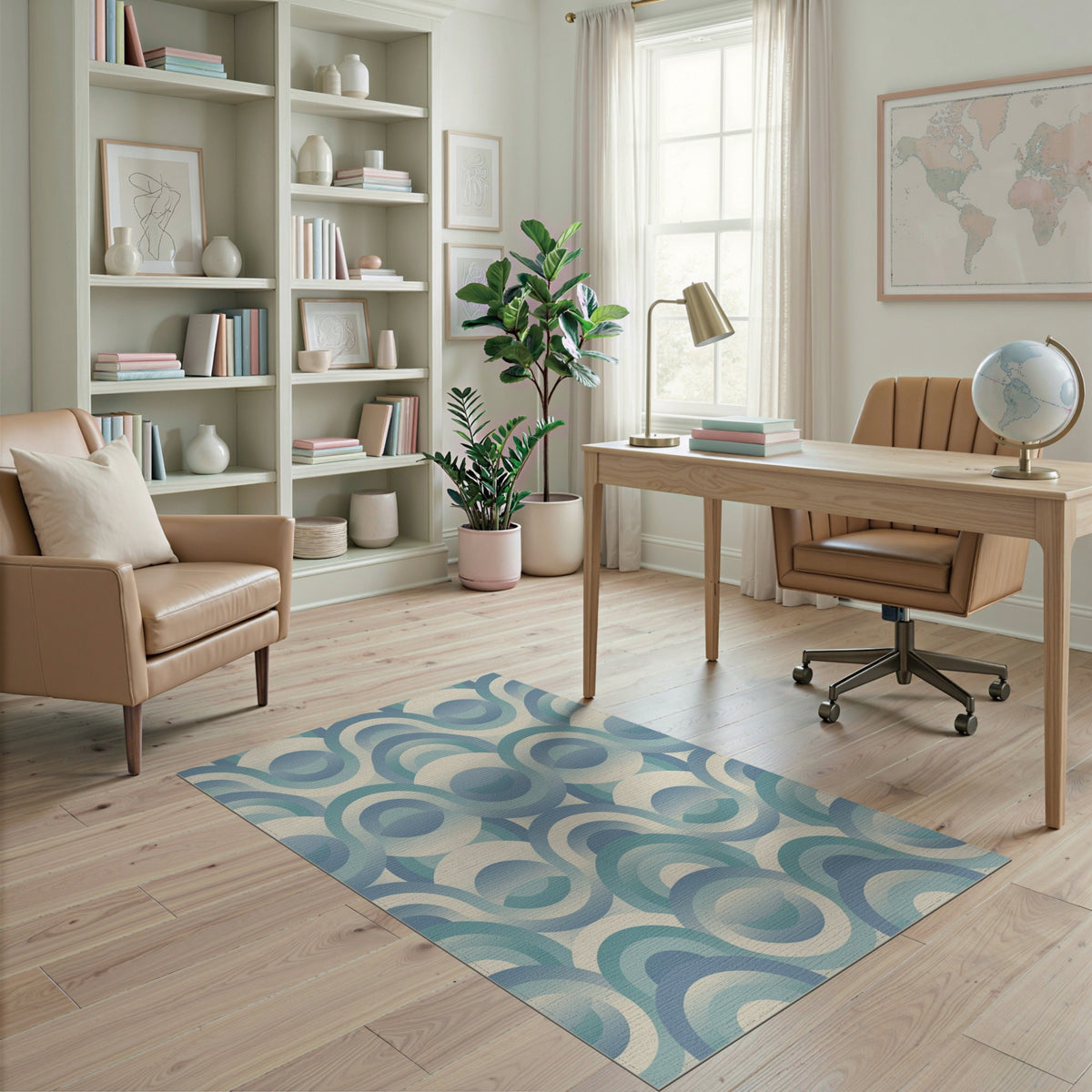 Blue Teal Geometric Circle Geometric Modern Area Rug