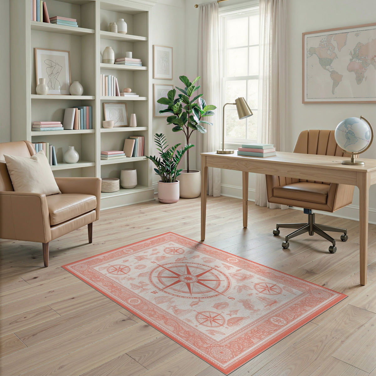 Red Vintage Compass Nautical Area Rug