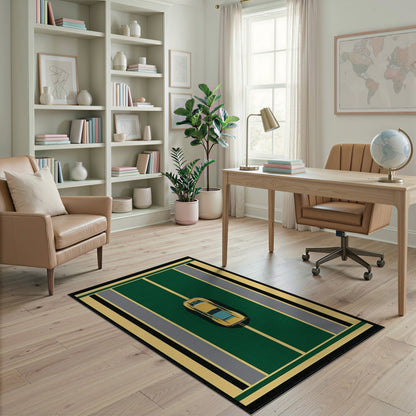 Yellow Car Green Geometric Area Rug