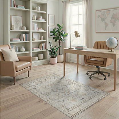 Beige Geometric Tribal Beige and Neutral Area Rug
