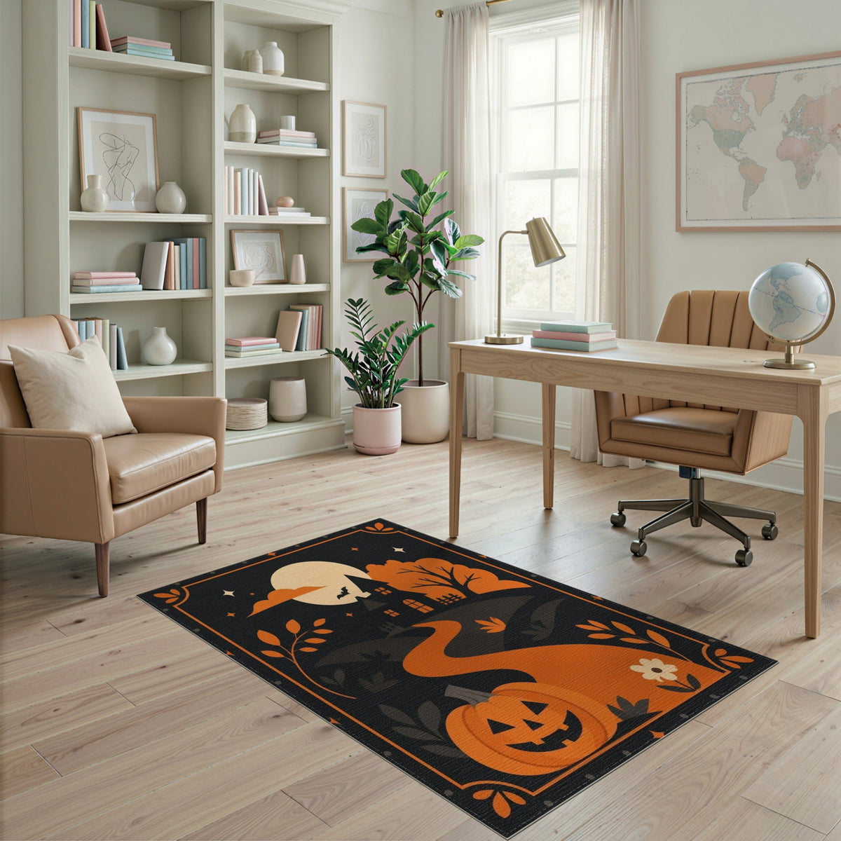 Orange Halloween Pumpkin Haunted House Kids Area Rug