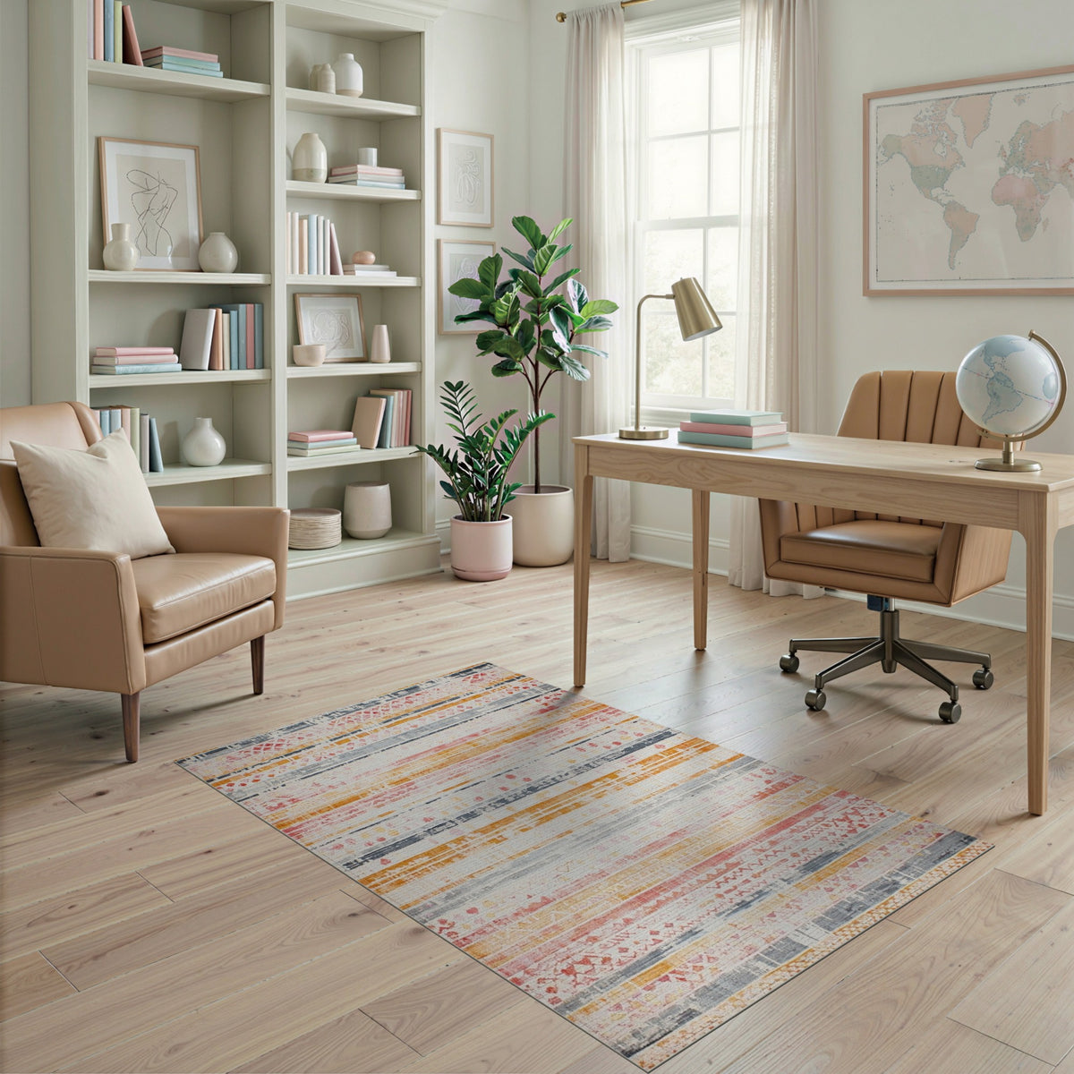 Multi-Color Distressed Striped Area Rug