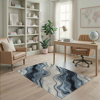 Abstract Area Blue Marble Swirl Abstract Area Rug