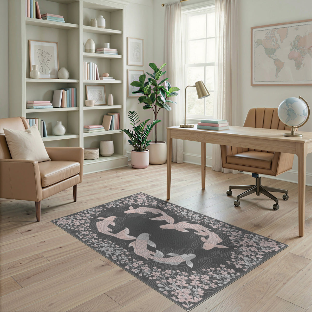 Pink Koi Cherry Blossom Area Rug