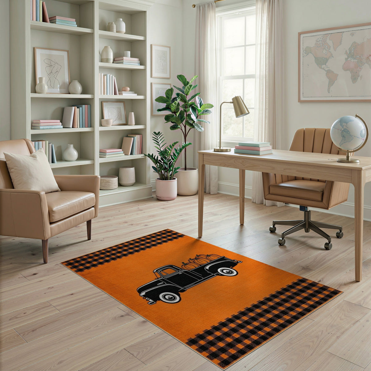 Vintage Truck Pumpkin Orange Area Rug