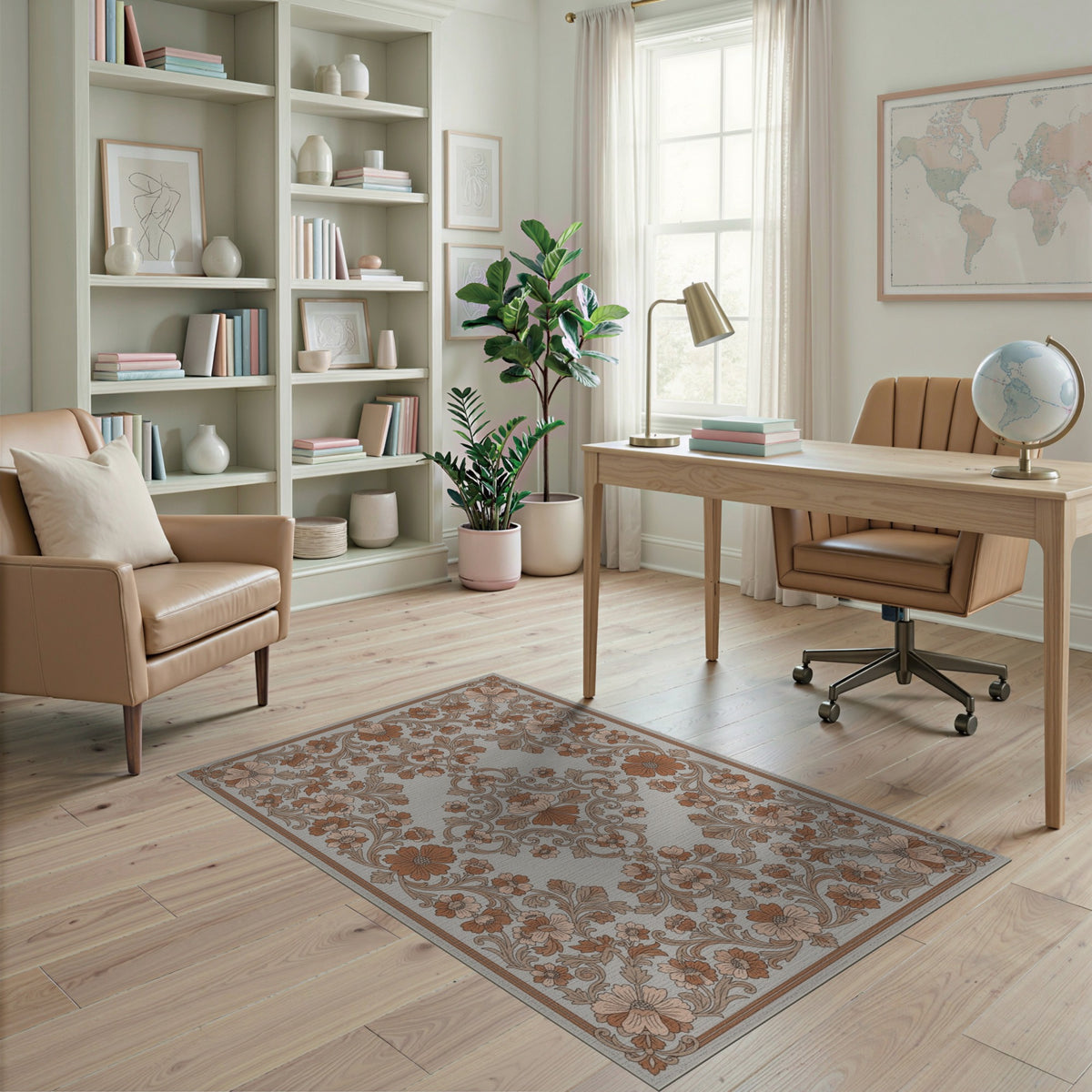 Brown Floral Vintage Washable Area Rug
