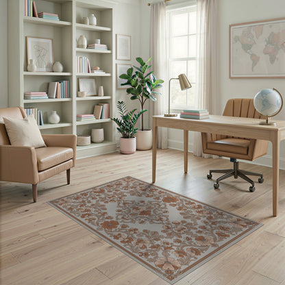 Brown Floral Vintage Washable Area Rug