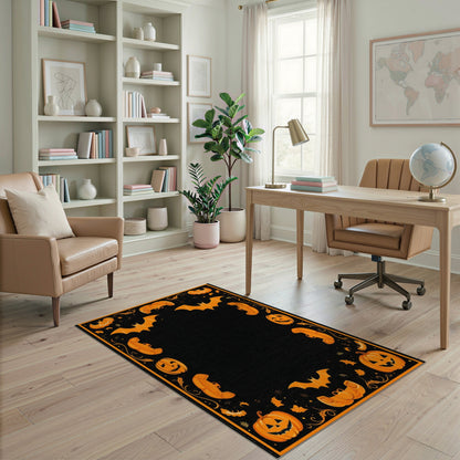 Halloween Orange Pumpkin Bat Area Rug