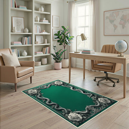 Emerald Green Serpent Rose Vintage Area Rug