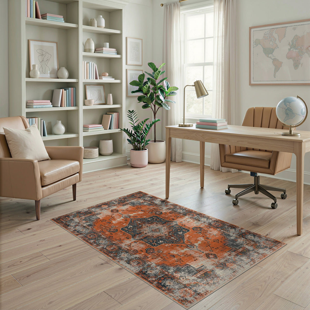 Orange Distressed Vintage Medallion Orange Area Rug