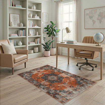 Orange Distressed Vintage Medallion Orange Area Rug