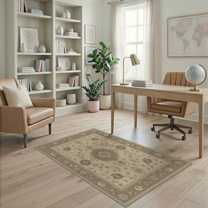 Beige Floral Traditional Persian Area Rug