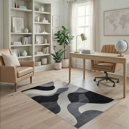 Wave Black White Abstract Wave Area Rug