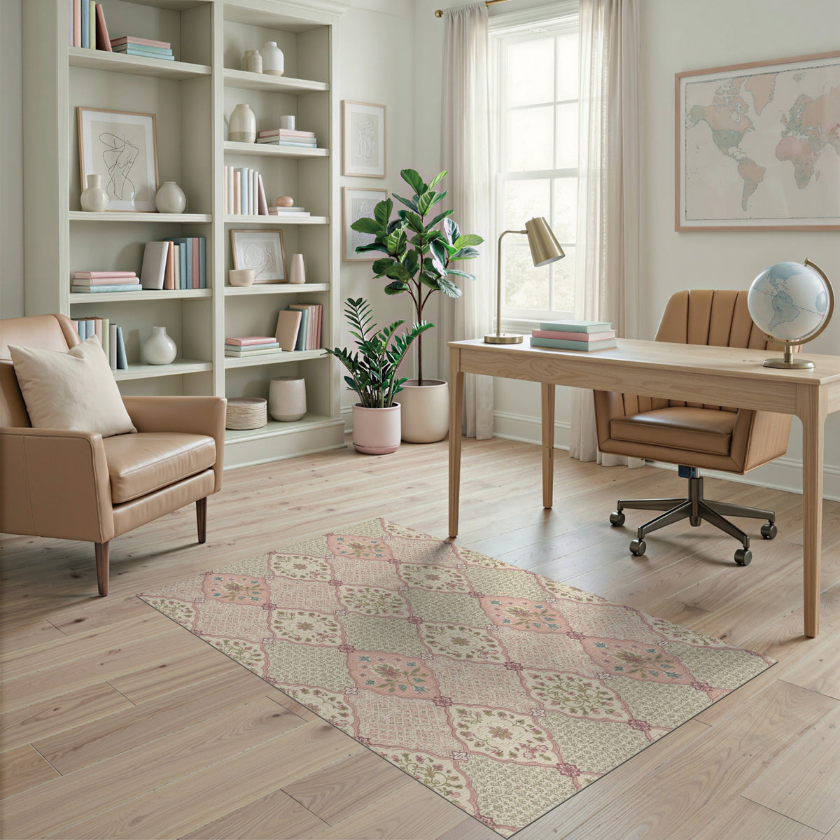 Pink Floral Vintage Washable Area Rug