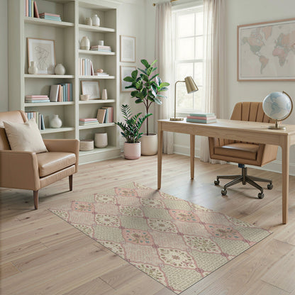 Pink Floral Vintage Washable Area Rug