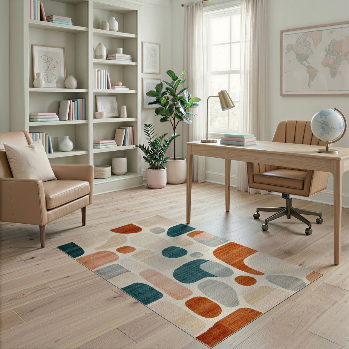 Abstract Teal Shapes Area Rug