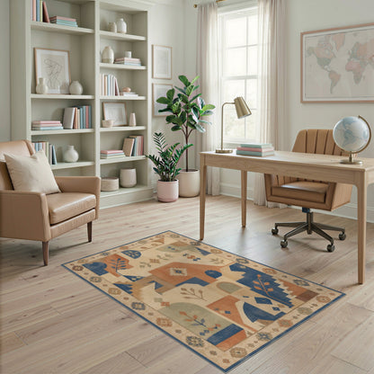 Southwestern Geometric Area Rug with Leaf Accents