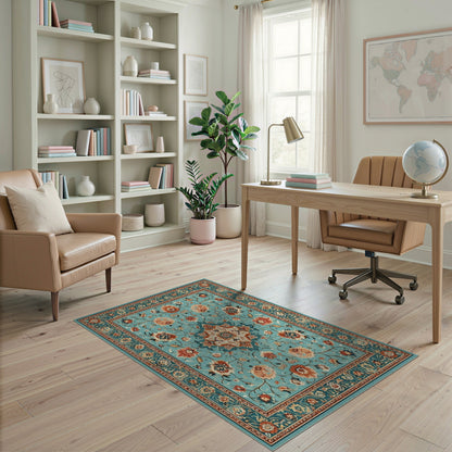 Teal Persian Floral Medallion No. 3 Area Rug