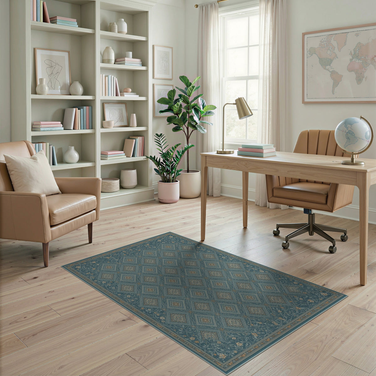 Blue Teal Floral Vintage No. 45 Area Rug