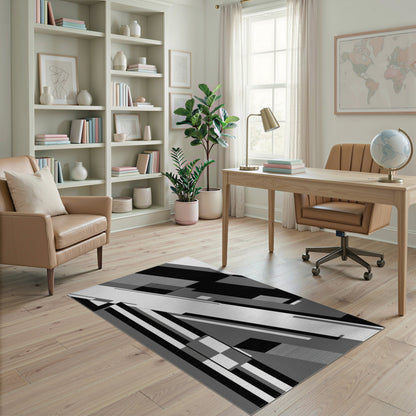 Black White Geometric Modern Area Rug