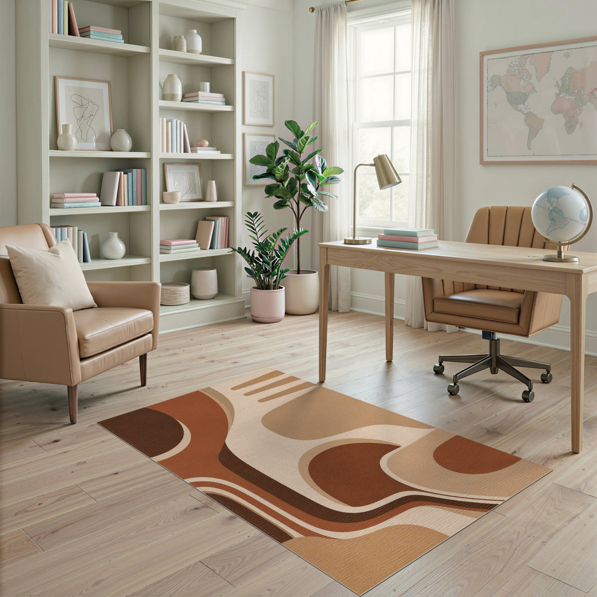 Brown and Tan Brown Tan Organic Abstract Area Rug