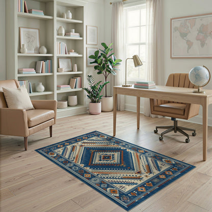 Blue and Teal Heritage Tribal Blue Area Rug
