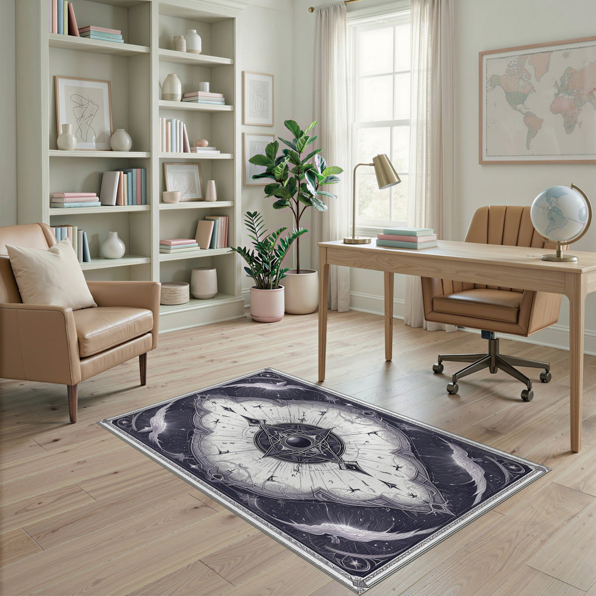 Geometric Modern Black and White Celestial Geometric Black White Area Rug