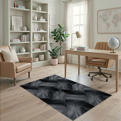 Grey Geometric Swirl Chevron Area Rug