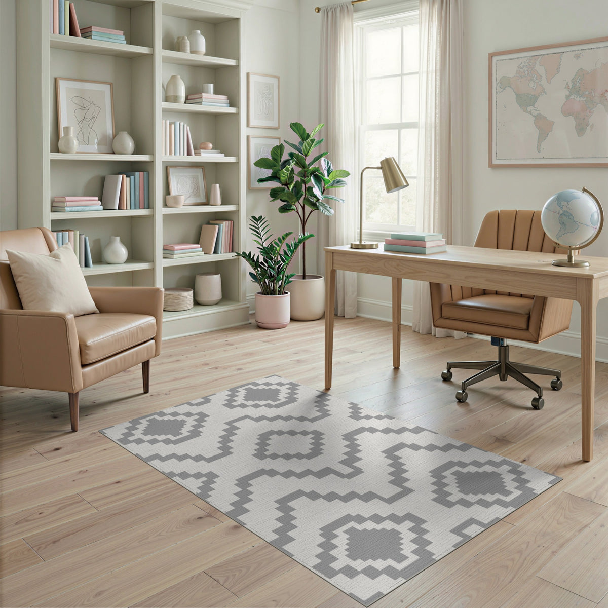 Geometric Modern Grey Geometric Washable Area Rug