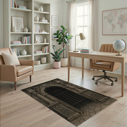 Gothic Dungeon Skull Arch Grey Area Rug