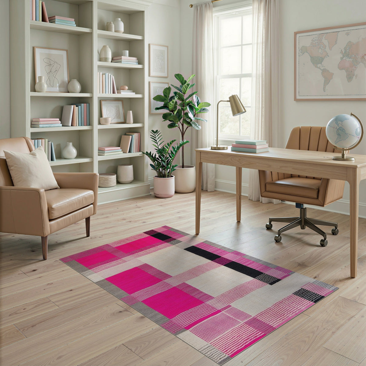 Pink Geometric Patchwork Area Rug