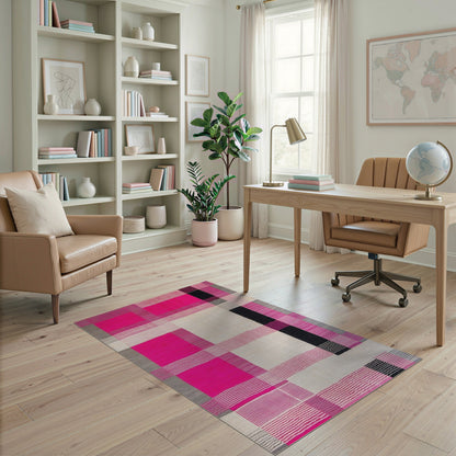 Pink Geometric Patchwork Area Rug