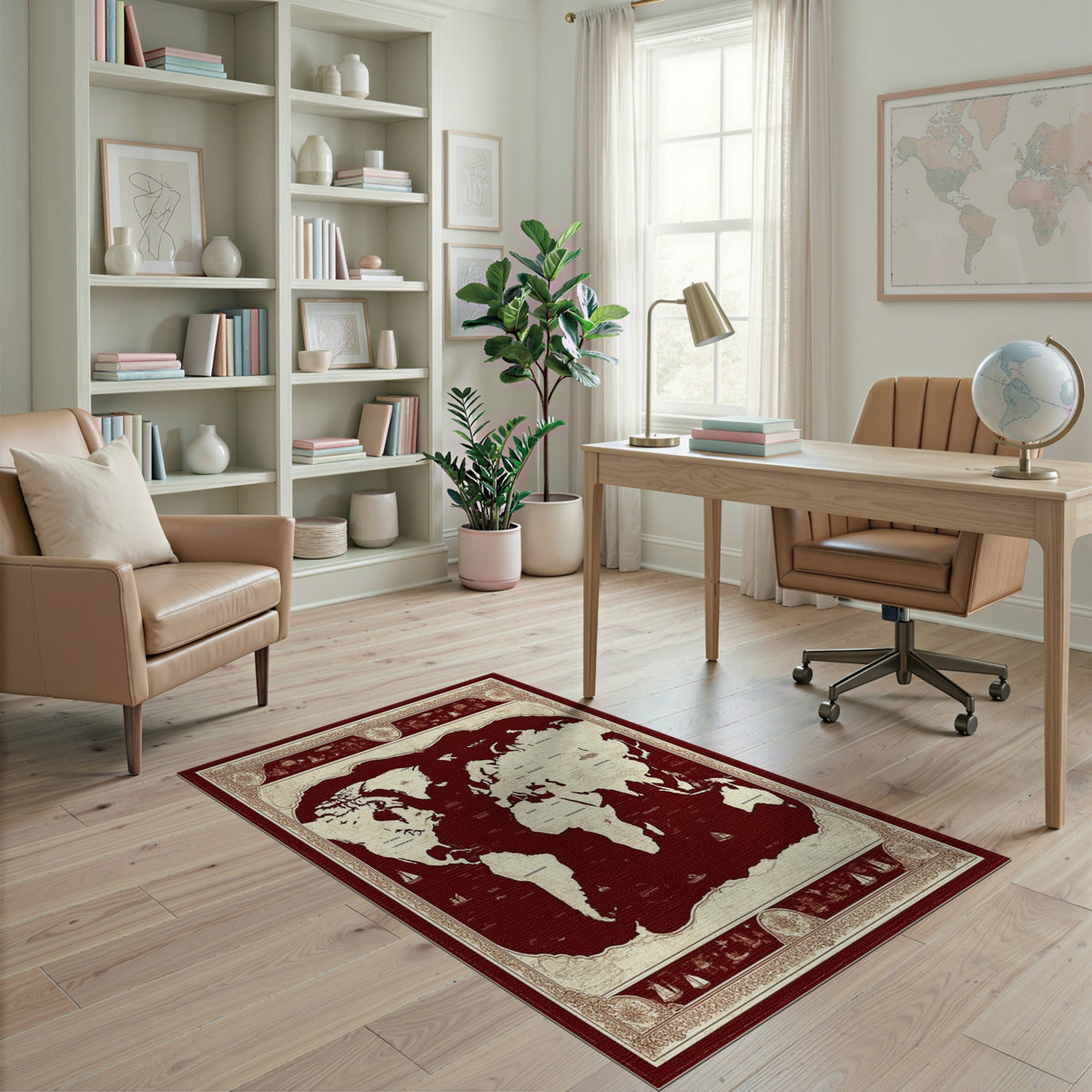 Vintage Red World Map Area Rug