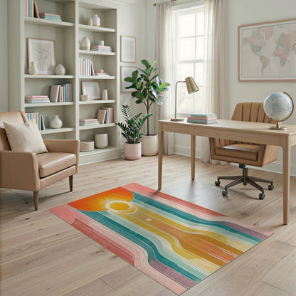 Vibrant Retro Sunburst Area Rug