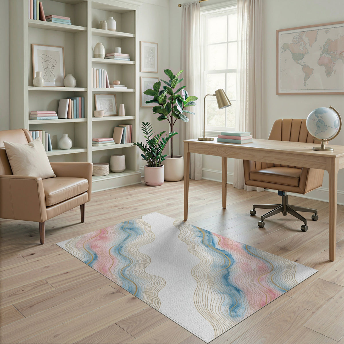 Pink Blue Wave Abstract Area Rug