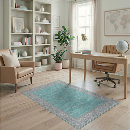 Blue Coastal Fish and Seashell Area Rug